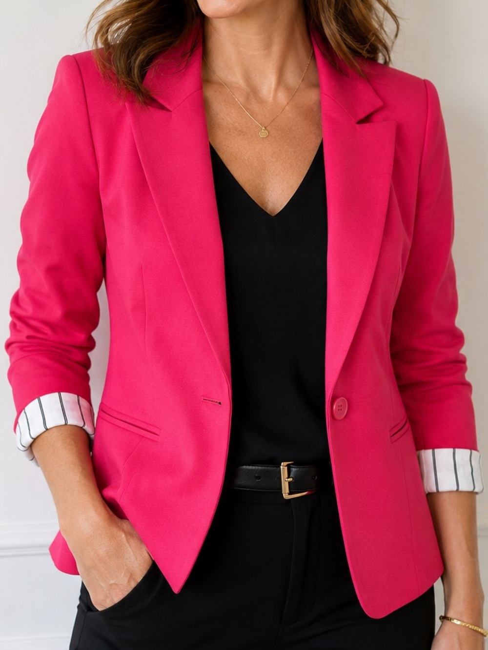 WHBM White House Black Market Raspberry Pink Blazer Size 8 Striped